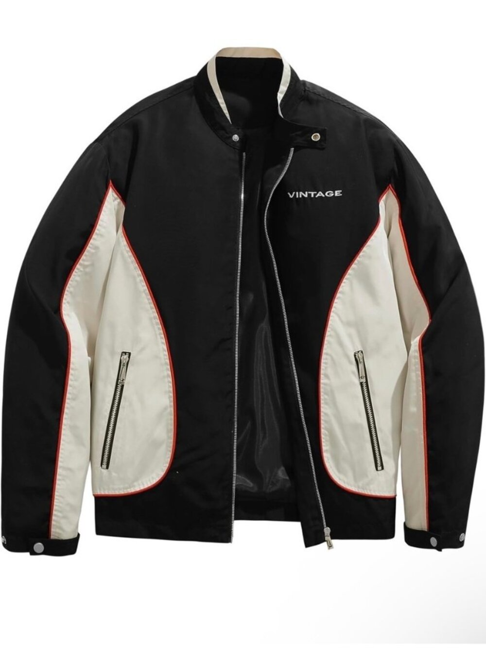 Crazyfire Men’s Vintage Racing Jacket Black Cream Red Size L NWT